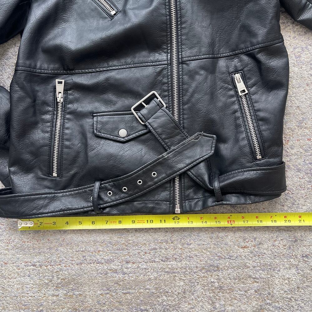 Levi's Women's Large Black Faux Leather Moto Jacket Belted Biker Zip - Picture 15 of 16